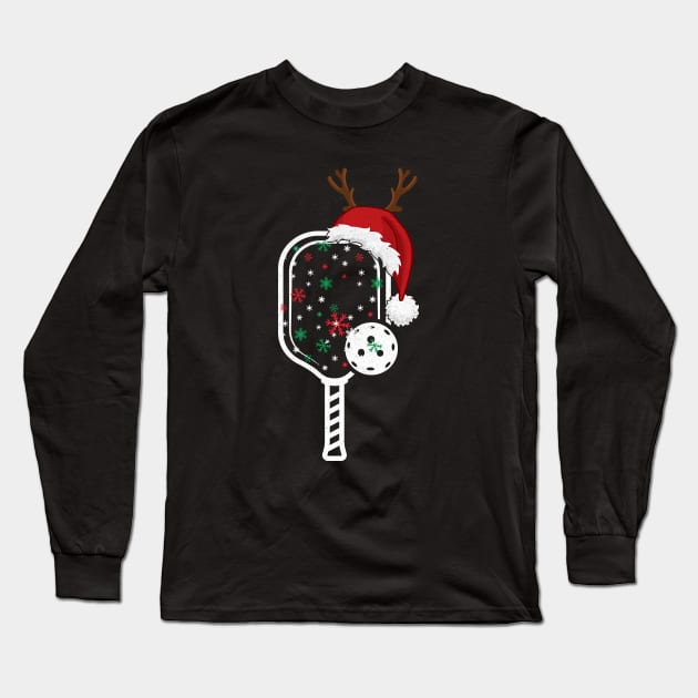 Funny Christmas Pickleball Player Reindeer Santa Hat Paddleball, Pickleball Christmas Family Matching Long Sleeve T-Shirt by Nisrine